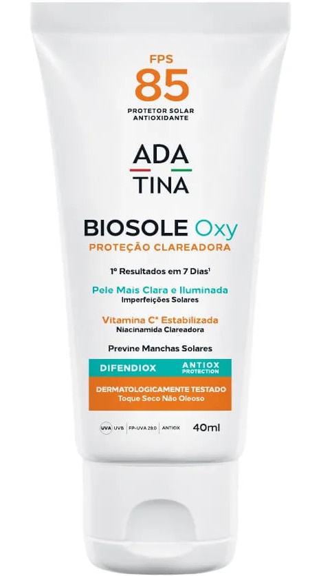 Ada tina Protetor Solar 12hs Clareador 15 Tipos De Manchas Toque Seco Biosole Oxy FPS 85