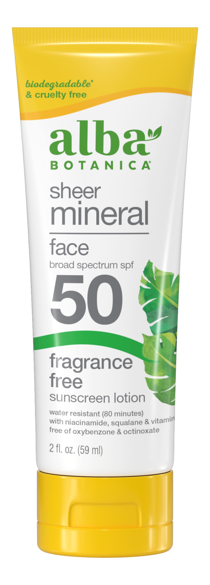 Alba Botanica Sheer Mineral Broad Spectrum SPF 50, Fragrance Free Sunscreen Lotion