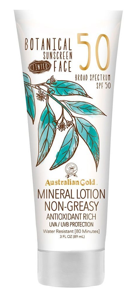 Australian Gold Botanical Sunscreen Tinted Face Mineral Lotion, Broad Spectrum, Water Resistant, Spf 50