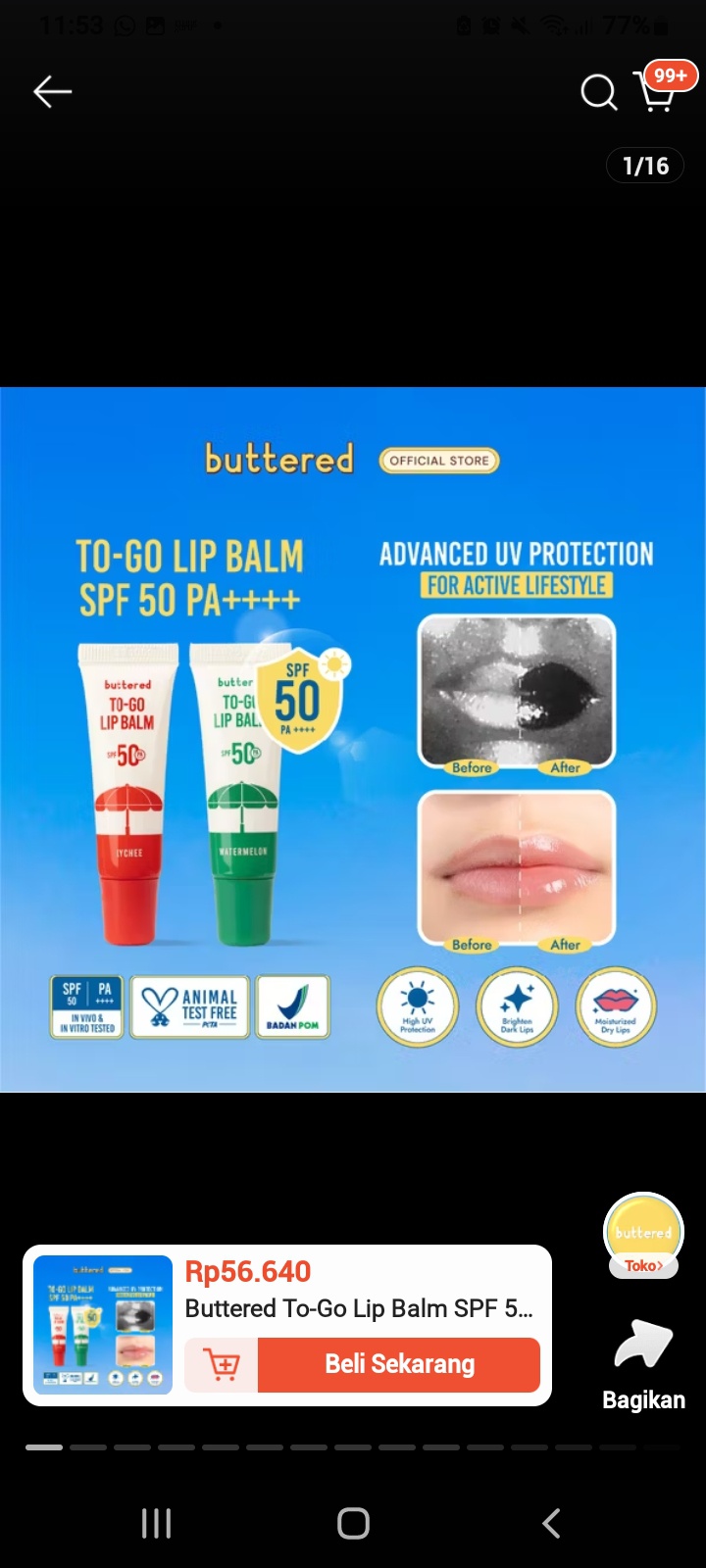 BUTTERED To-go Lip Balm SPF 50 Pa++++