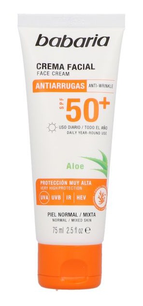 Babaria Crema Facial Solar Antiarrugas SPF50+ Aloe Vera