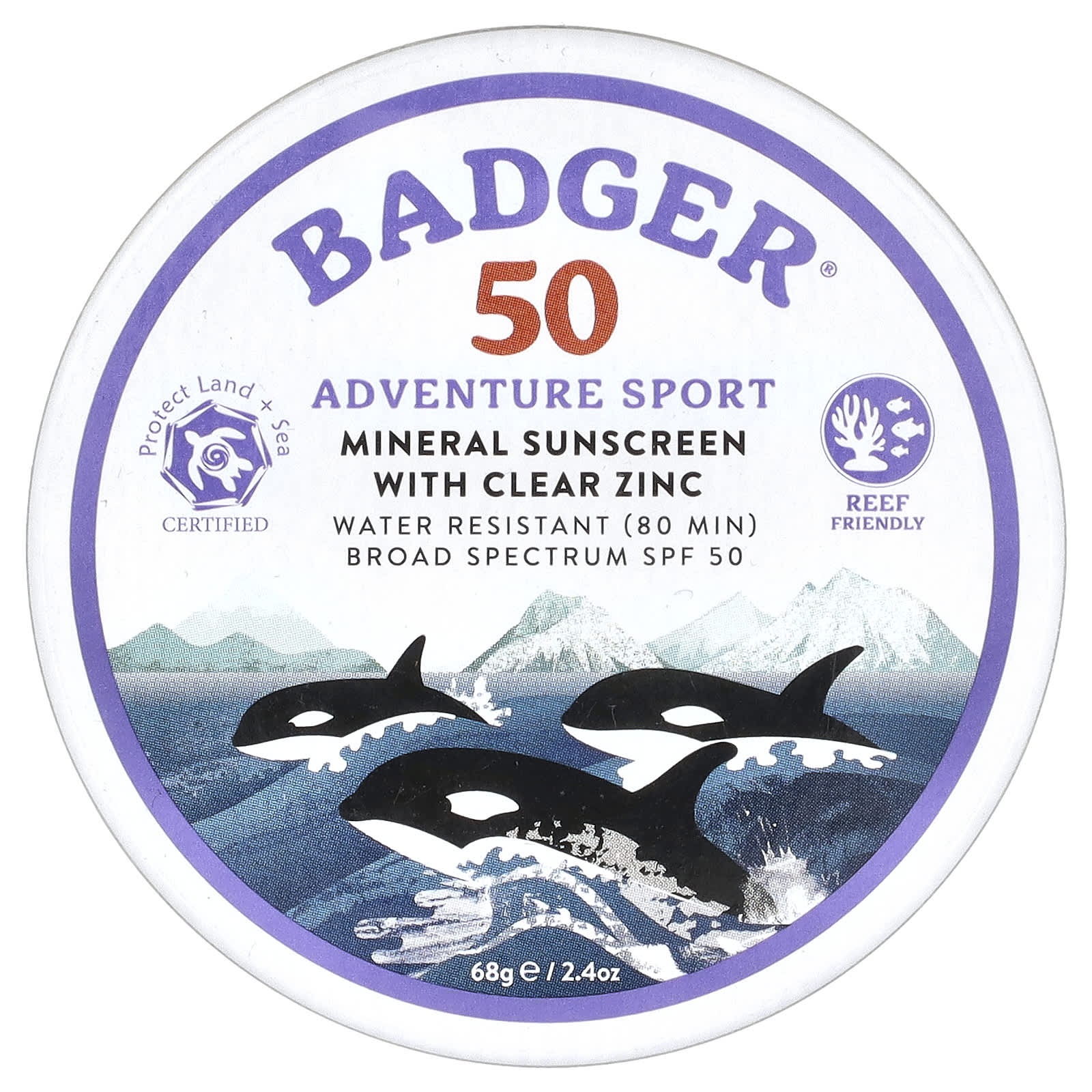 Badger Adventure Sport, Mineral Sunscreen With Clear Zinc, SPF 50, Unscented, 2.4 Oz (68 G)