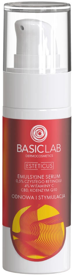 Basiclab Emulsyjne Serum Z 0,5% Czystego Retinolu, 4% Witaminy C, CBD I Koenzymem Q10 Odnowa I Stymulacja