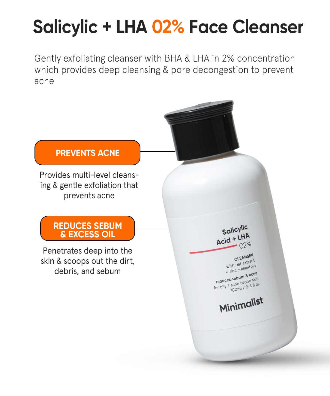 Be Minimalist Salicylic Acid (BHA) + Lha 2% Cleanser