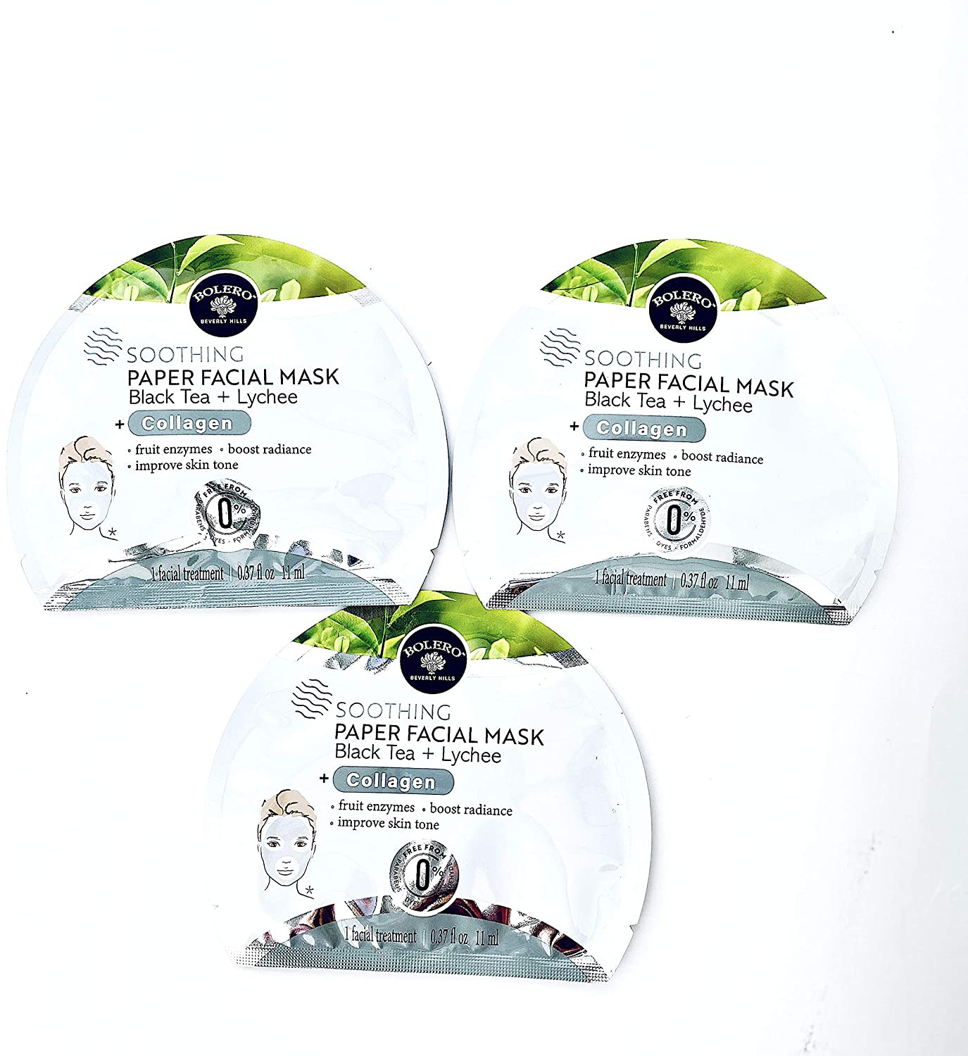 Bolero Beverly Hills Black Tea + Lychee + Collagen Paper Facial Mask