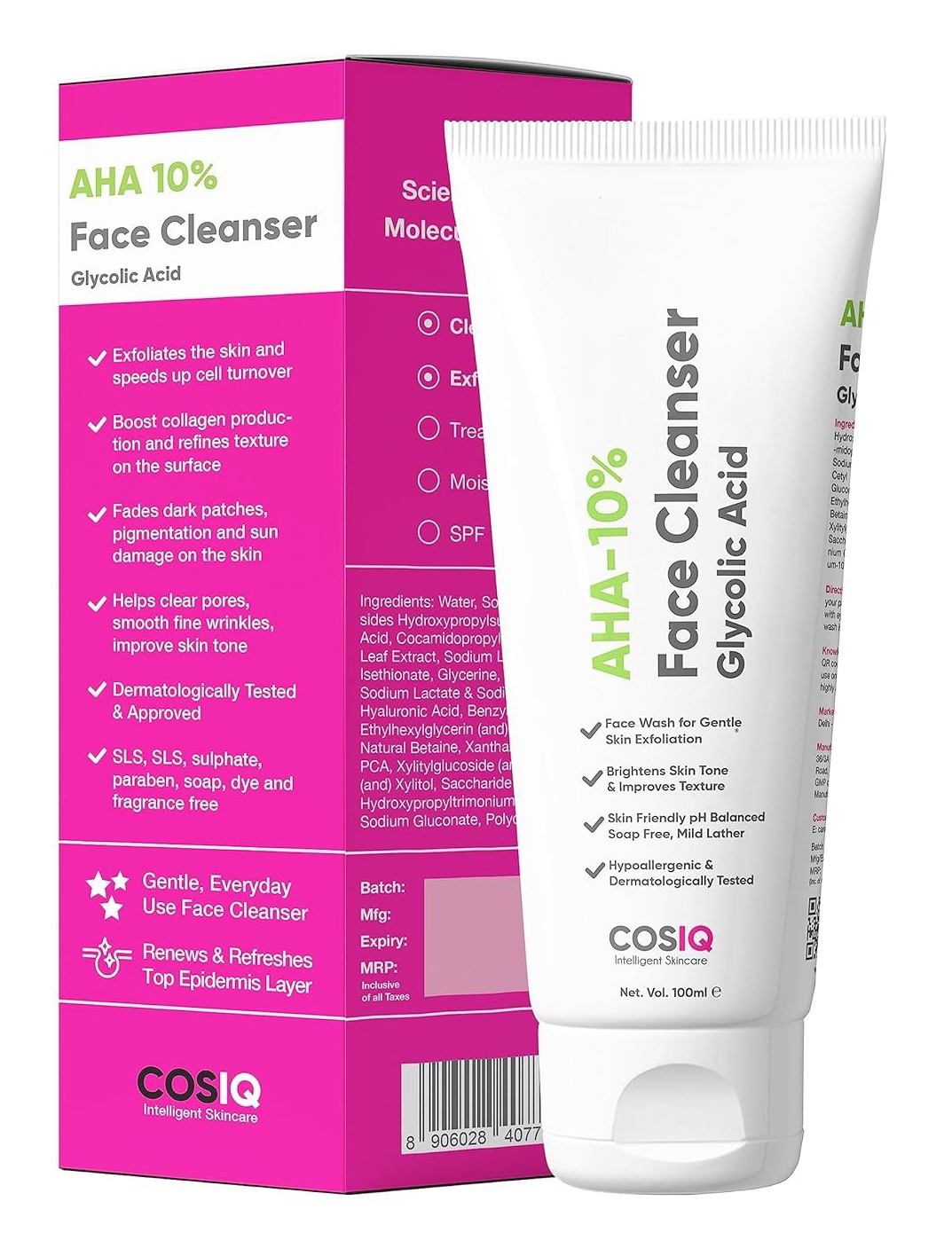 COS-IQ AHA-10% Glycolic acid Face Cleanser