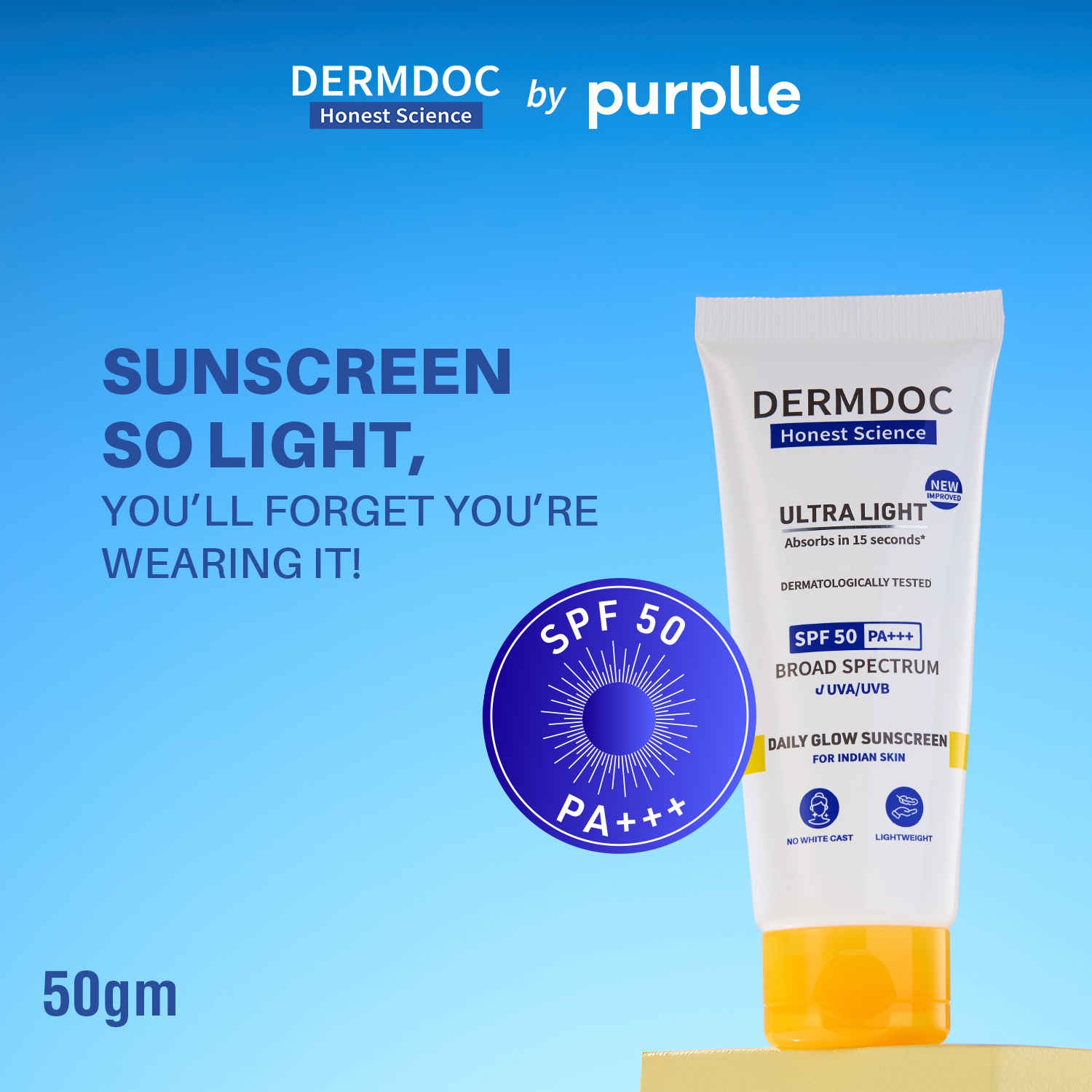 DERMDOC Honest Science Ultra Light SPF 50 Pa+++ Daily Glow Sunscreen