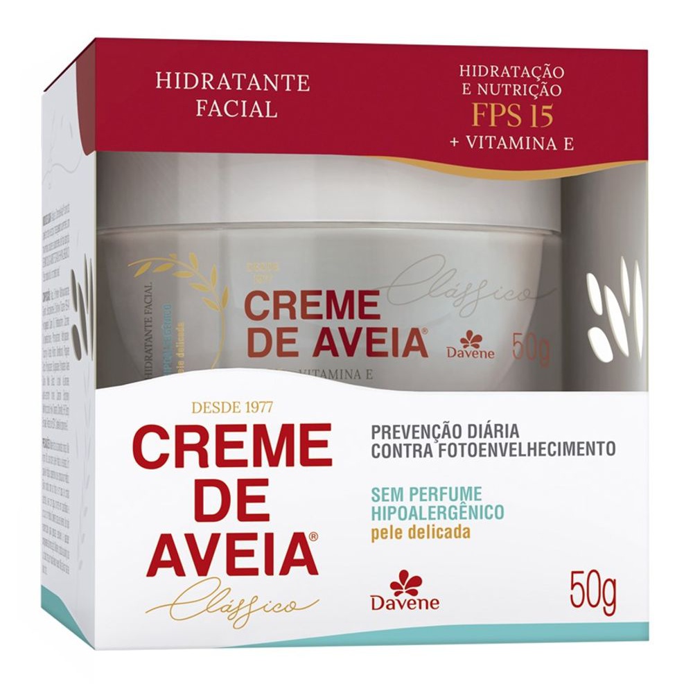 Davene Hidratante Facial com SPF 15 Hipoalergênico Creme de Aveia