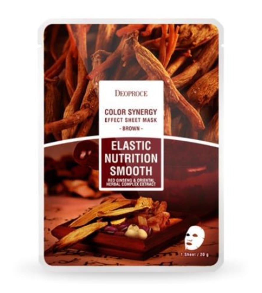 Deoproce Color Synergy Effect Sheet Mask Brown, Elastic Nutrition Smooth, Red Ginseng & Oriental Herbal Complex Extract