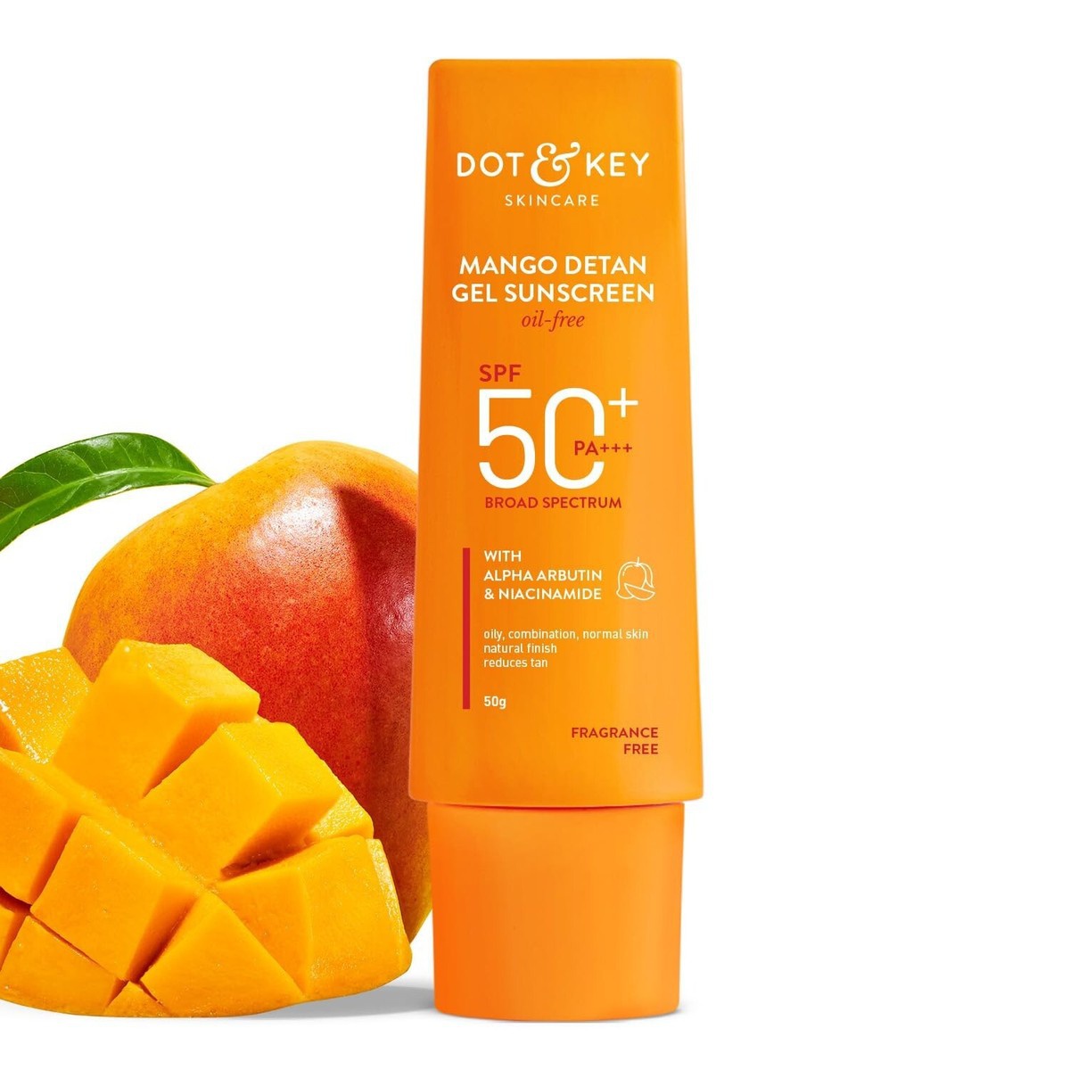 Dot & Key Mango Detan Gel Sunscreen SPF 50+ Pa++++, Oil-free Formula, Alpha-arbutin & Niacinamide