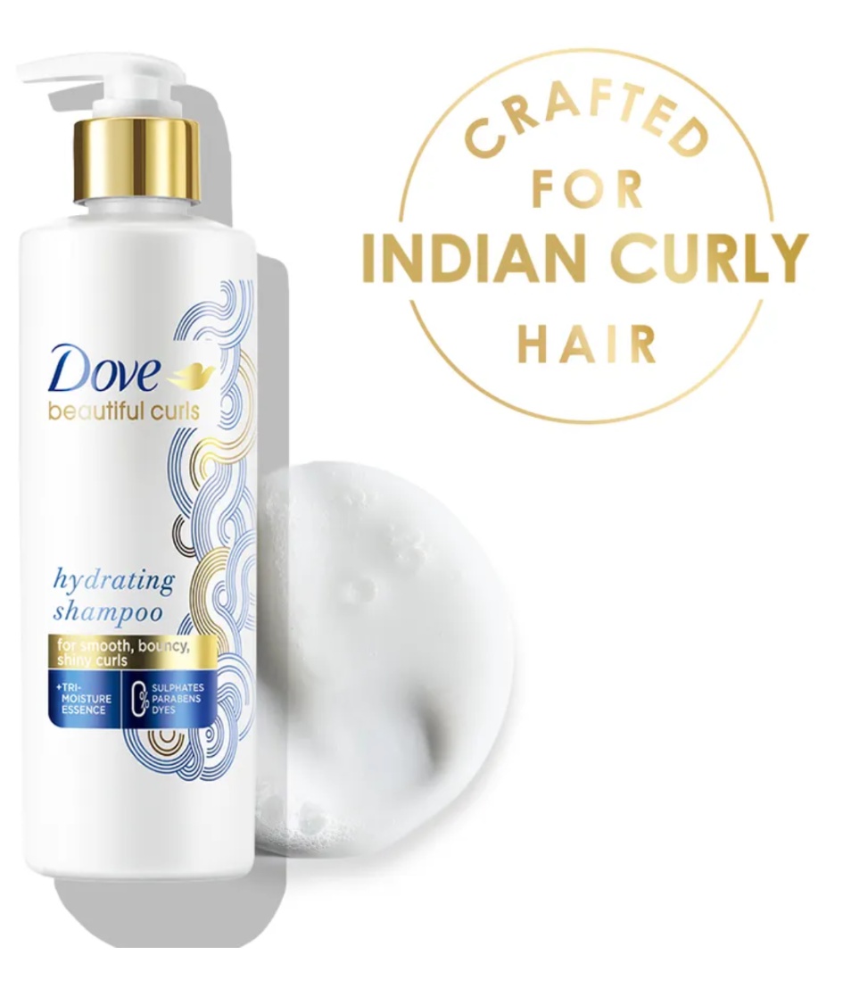Dove Beautiful Curls Sulphate Free Hydrating Shampoo, With Tri-moisture Essence For, Bouncy Curls