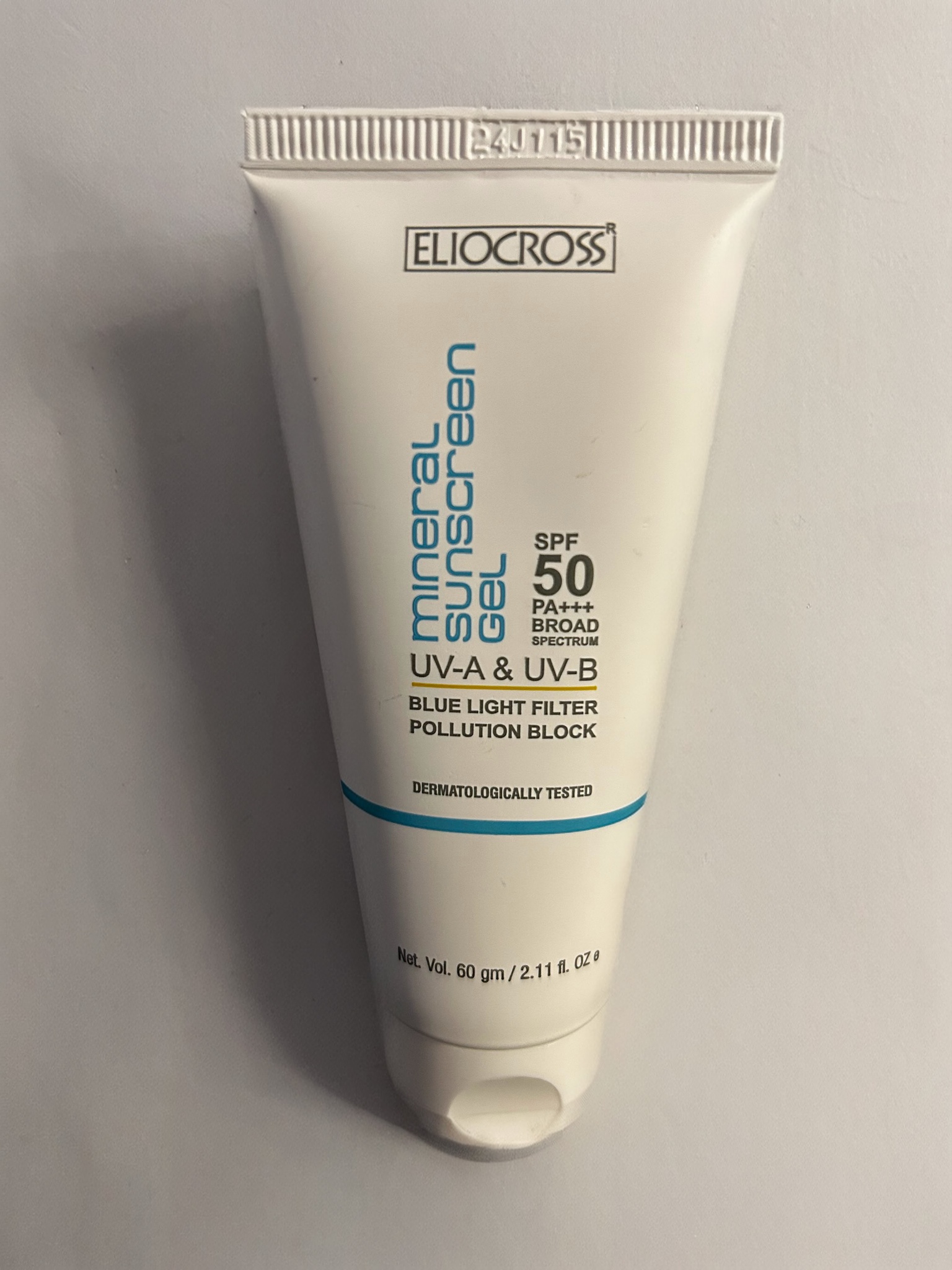 Eliocross Mineral Sunscreen Gel SPF 50 Pa+++ Broad Spectrum UV-a & UV-b Blue Light Filter Pollution Block