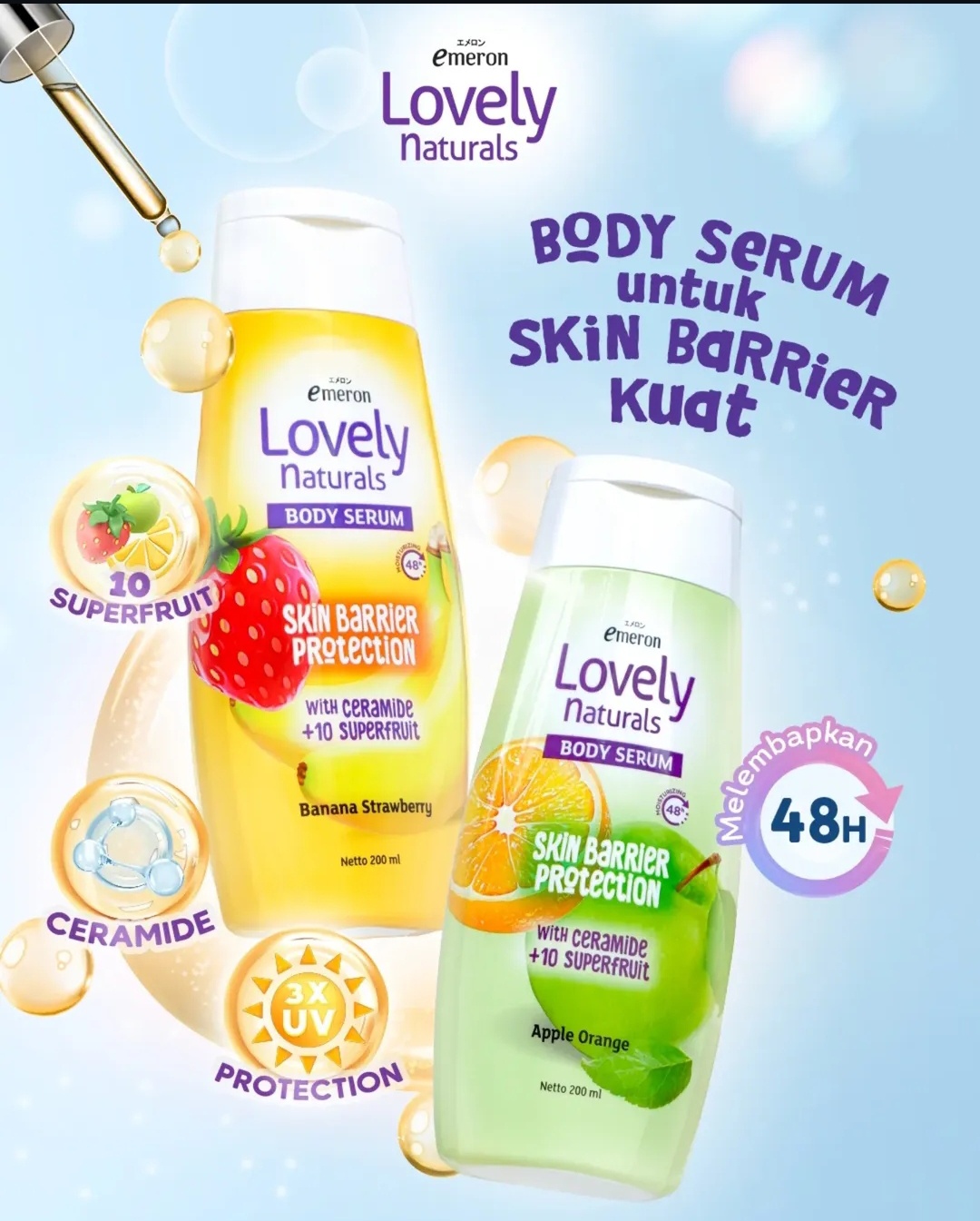 Emeron lovely Body Serum Skin Barrier Protection With Ceramide + 10 Superfruit Apple Orange