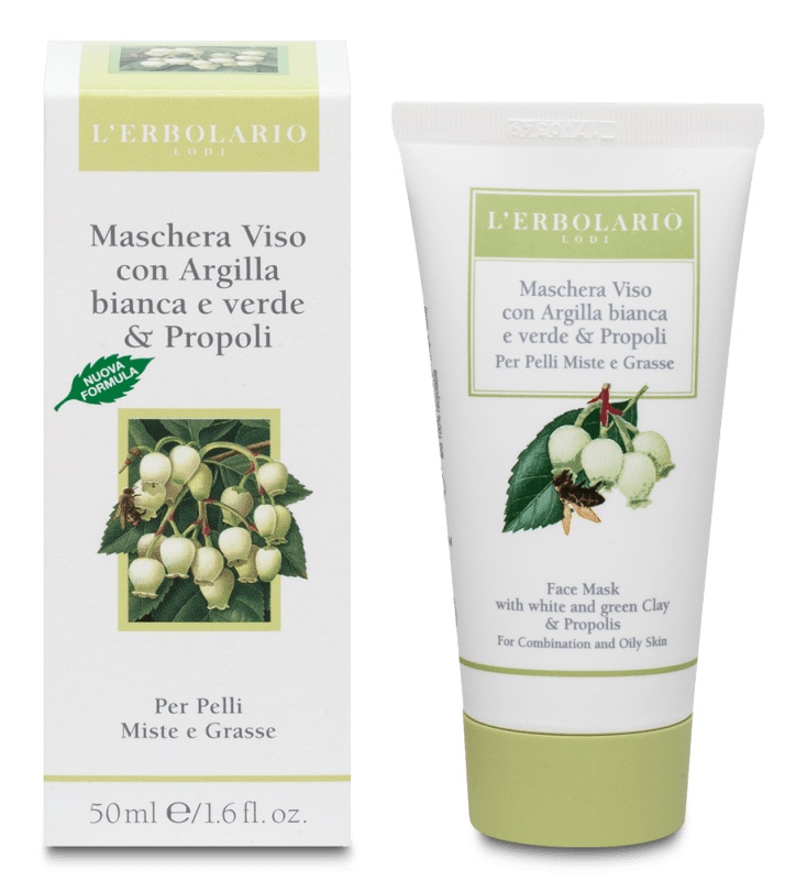 Erbolario Maschera Viso Con Argilla Bianca E Verde E Propoli
