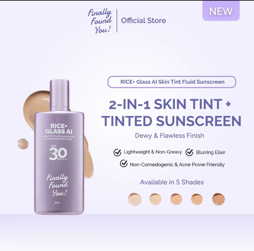 Finally Found You! Rice + Glass Ai Skin Tint Fluid Sunscreen With Broad Spectrum SPF 30 Pa++++
