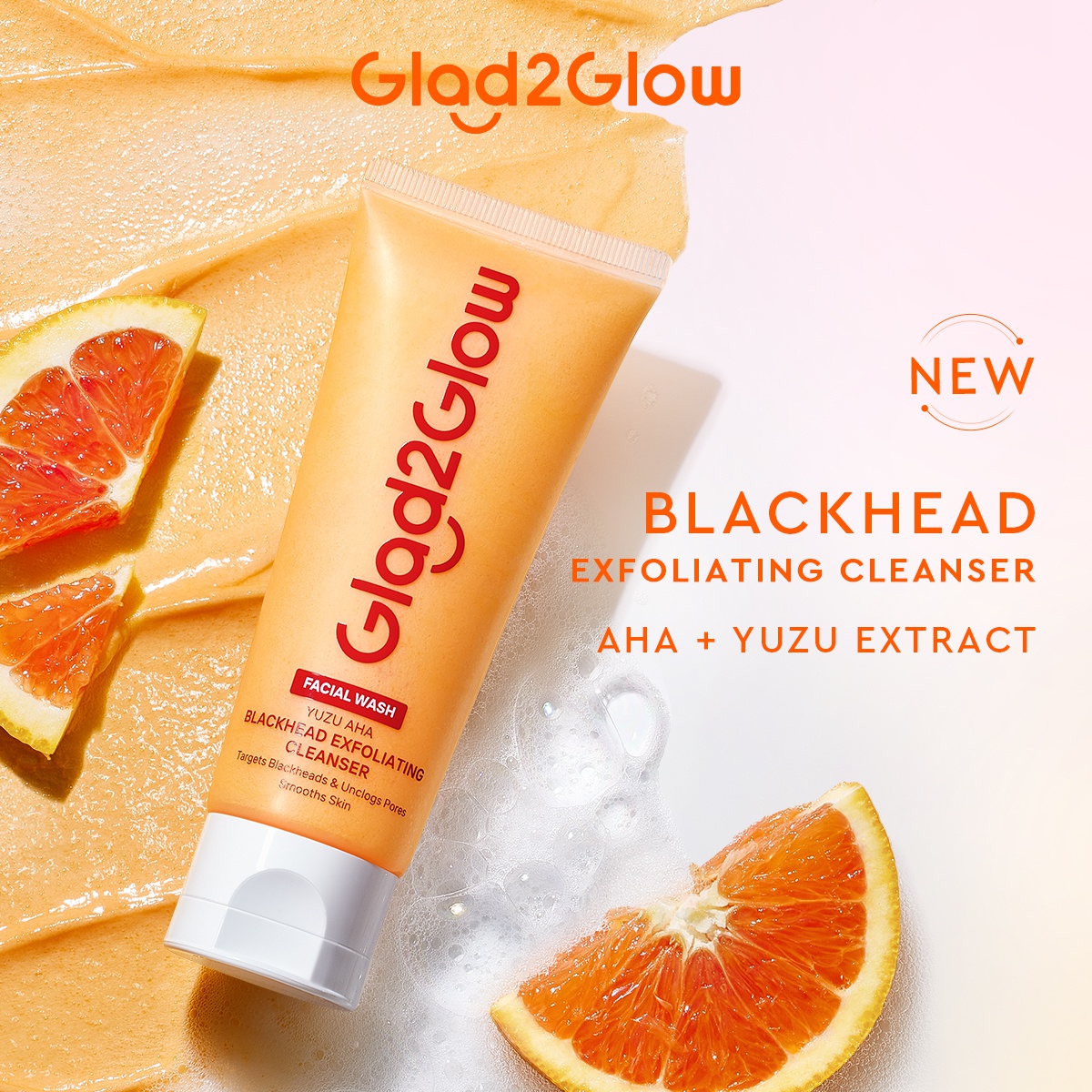 Glad2Glow Facial Wash Yuzu AHA Blackhead Exfoliating Cleanser