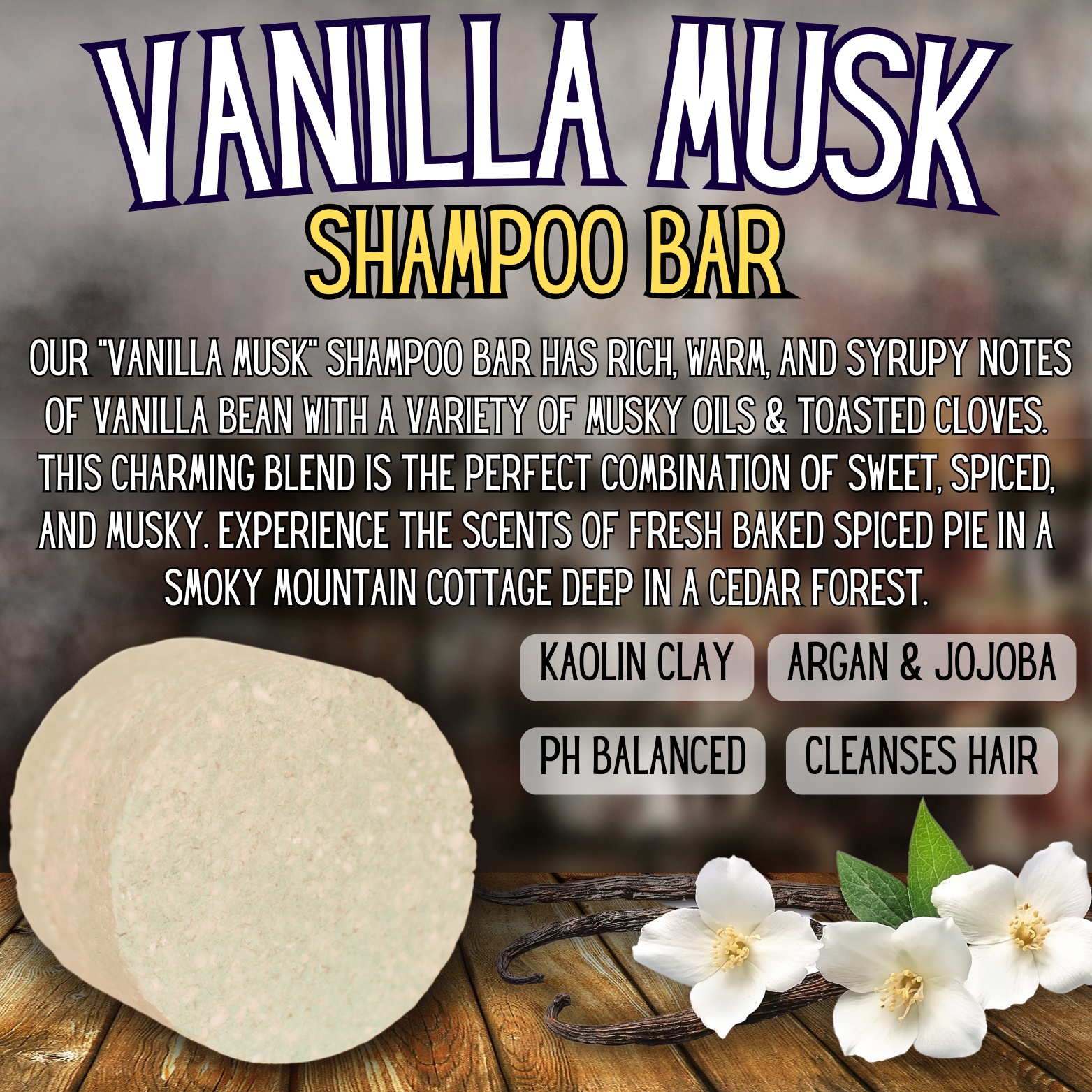 Grizzly Naturals Vanilla Musk Shampoo Bar pH Balanced