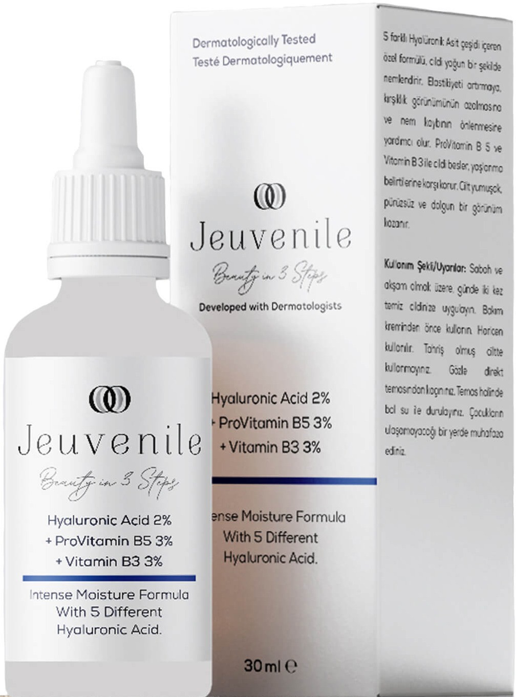 Jeuvenile Hyaluronic Acid %2 + Provitamin B5 %3 + Vitamin B3 %3 Yoğun Nemlendirici Serum