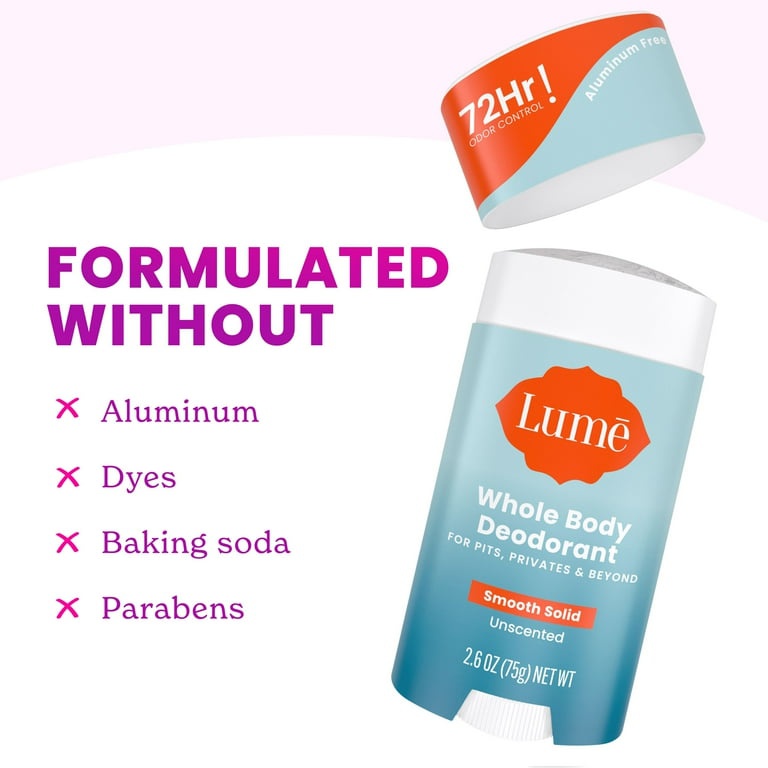 Lumē Unscented Smooth Solid Stick Deodorant