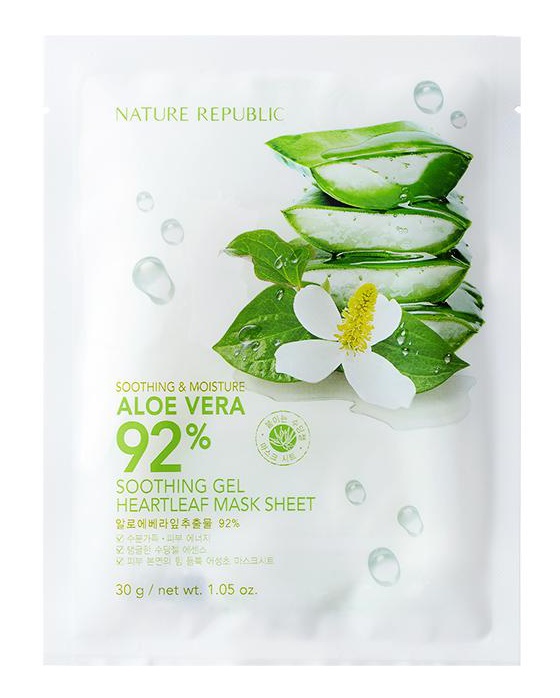 Nature Republic Soothing & Moisture Aloe Vera 92% Soothing Gel Heartleaf Mask Sheet