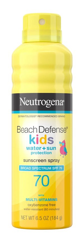Neutrogena Beach Defense Kids Sunscreen Spray, Water-resistant Sunscreen Spray For Children, Broad Spectrum SPF 70 For UVA/UVB Protection, Oxybenzone-free & Fast-drying