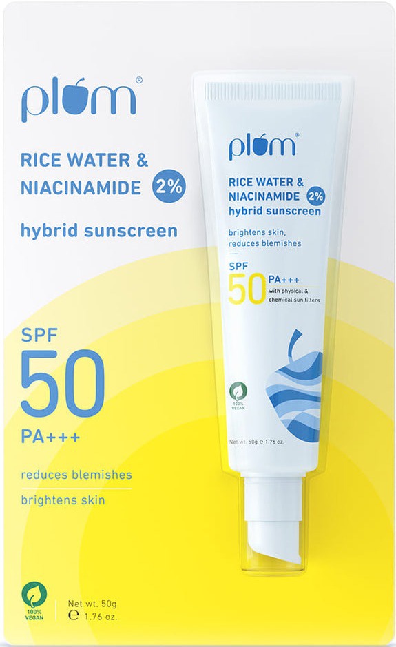 PLUM 2% Niacinamide & Rice Water SPF 50 Pa+++ Hybrid Sunscreen