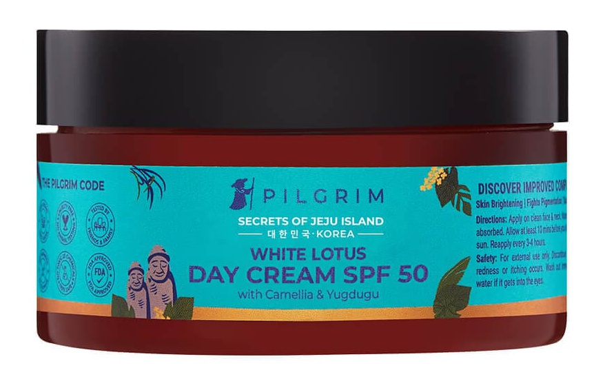 Pilgrim White Lotus Day Cream SPF 50 (pa+++) With Camellia & Yugdugu
