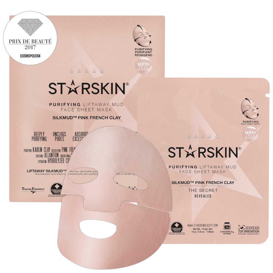 STARSKIN Silkmud™ Pink French Clay Purifying Liftaway Mud Face Sheet Mask