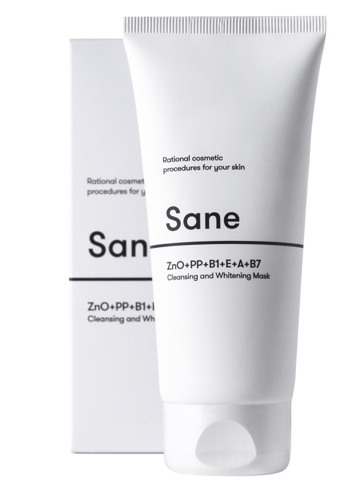 Sane Маска Для Лица Очищающая И Отбеливающая Sane С Оксидом Цинка + Витамины Рр В1 Е А В7