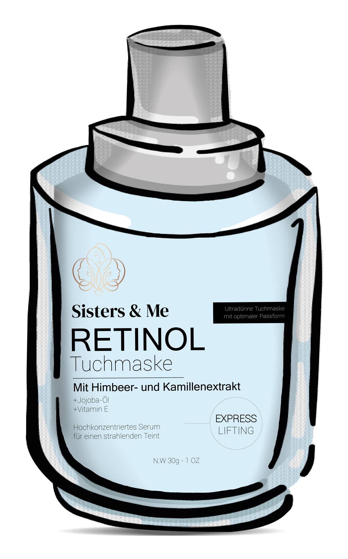 Sisters & Me Retinol Tuchmaske Mit Himbeer- Und Kamillenextrakt