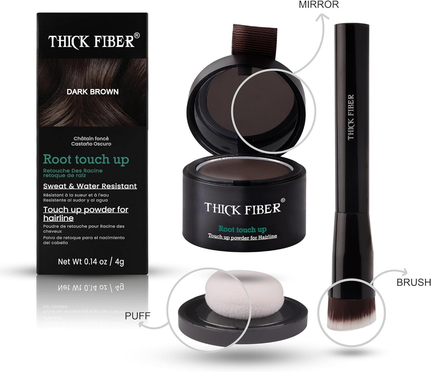 THICK FIBER Root Touch Up & Hairline Powder With Precise Brush For Grey Root Coverage & Thin Hair (black, 4g)