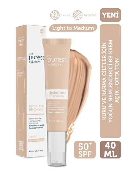 The Purest Solutions Kuru Ve Karma Ciltler İçin Yoğun Nemlendirici BB Krem, SPF 50+,40 Ml – Açık/orta Ton
