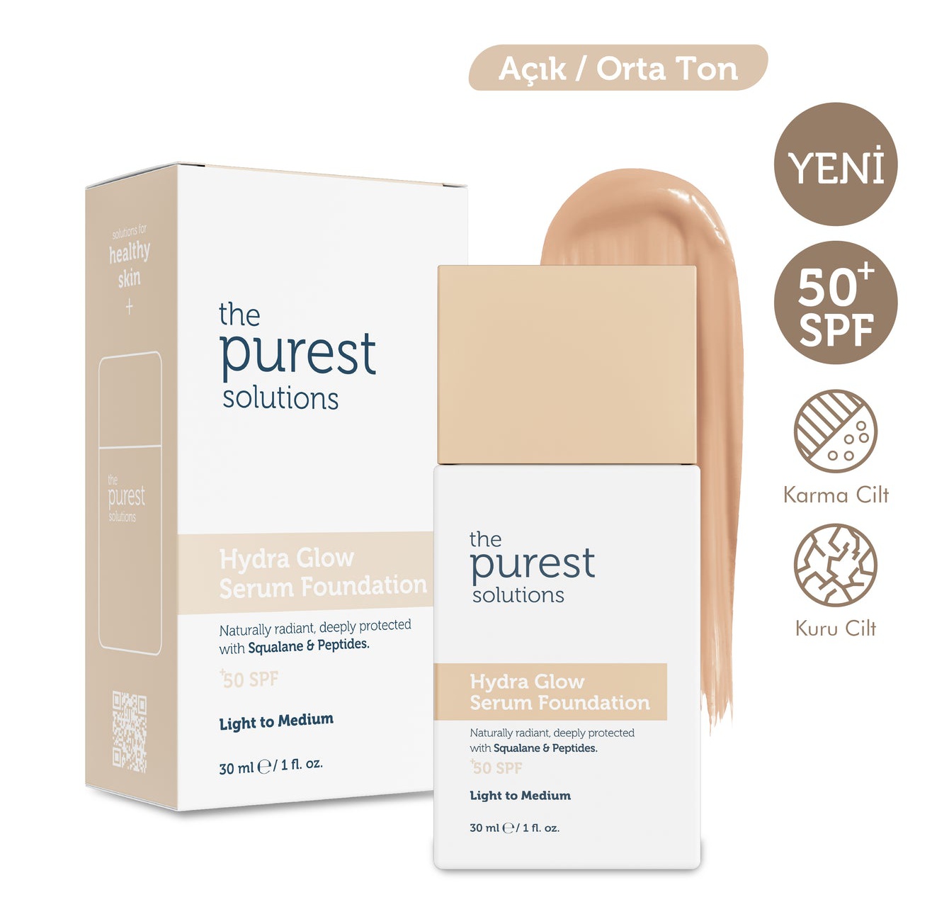 The Purest Solutions Nemlendirici & Canlandırıcı Serum Fondöten SPF 50+,30 Ml – Açık/orta Ton