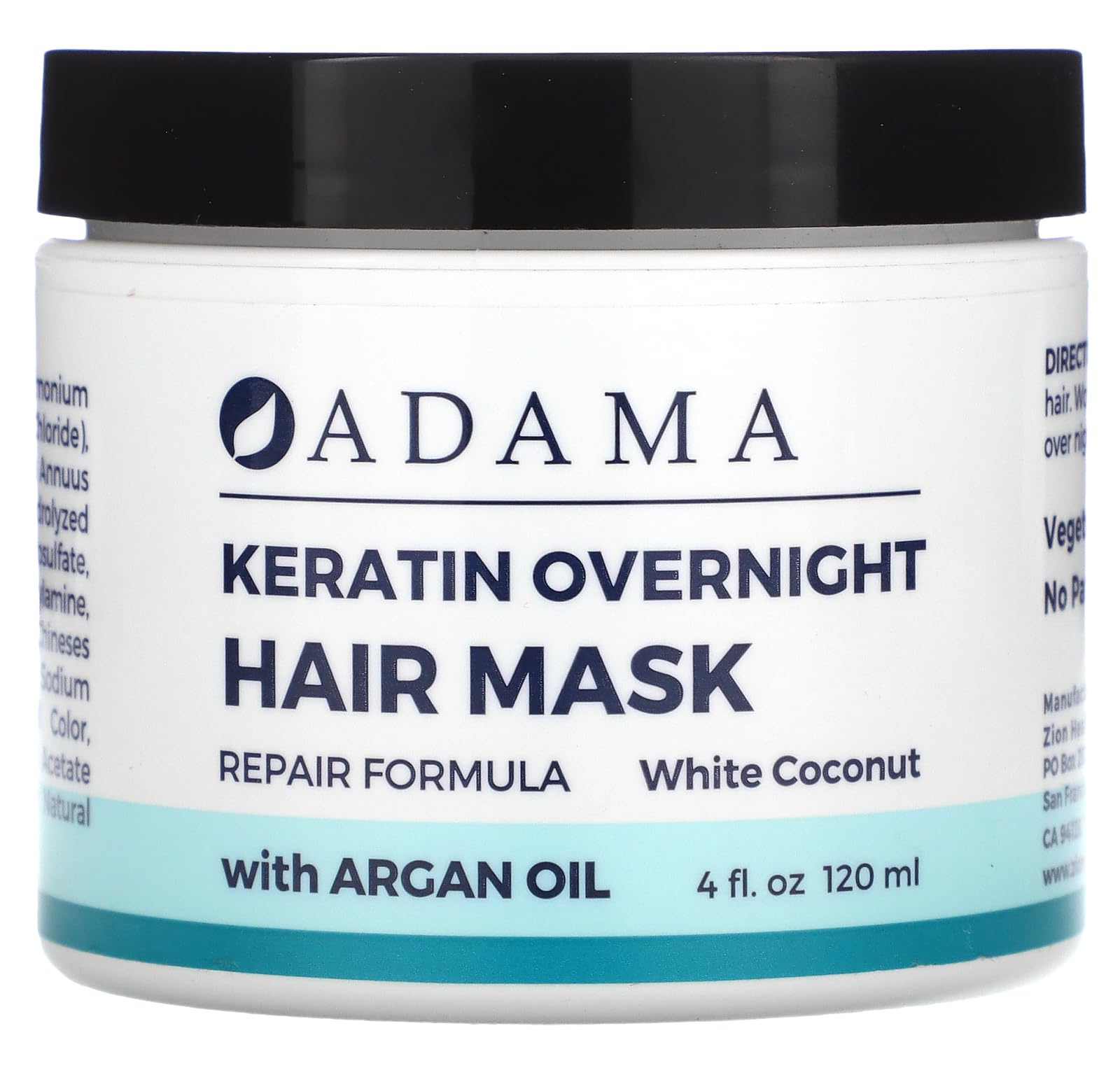 Zion Health Keratin Overnight Hair Mask, White Coconut