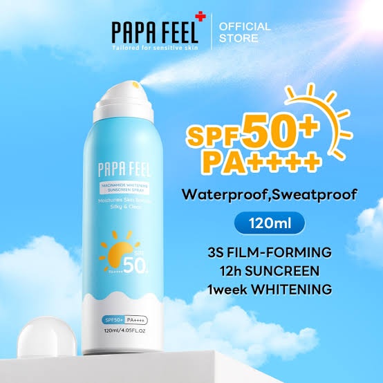 papa feel Sunscreen Spray Whitening 120ml/50ml | Sunblock Face And Body | Niacinamide | SPF50 Pa++++ | Sunblock Spray Spray Sunscreen Mist