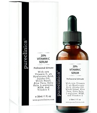 pureclinica 20% Vitamin C Serum (with 4% Hyaluronic Acid, 2.5% L-arginine, 2.5% Vitamin E, & 1% Ferulic Acid)